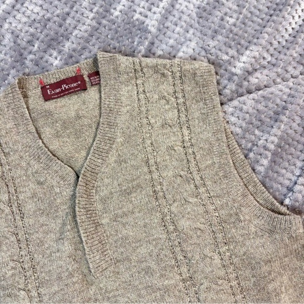 Evan Picone Mens Cable‎ Knit V Neck Vest Sweater Alpaca Wool Blend Size M Tan